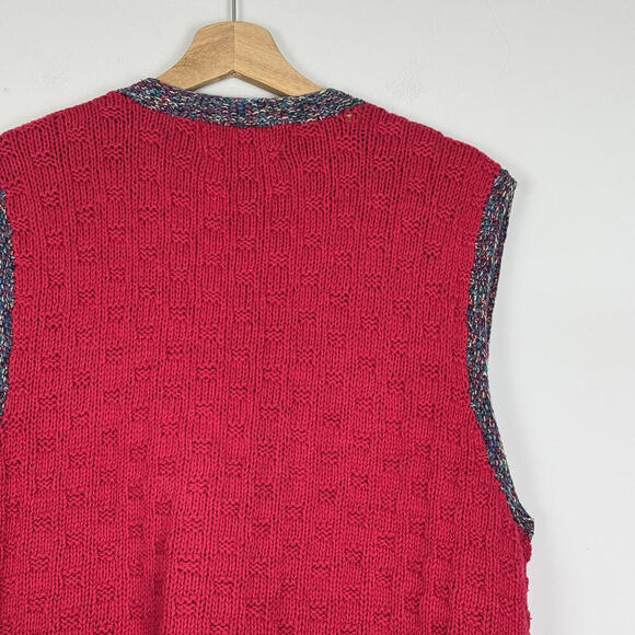 VTG Portraits Northern Isles Hand-Knit Red Wool Sweater Vest M-L Argyle Cottage - Picture 7 of 9